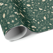 Elegant Green & Beige Christmas Element Monogram ラッピングペーパー (ロールコーナー)