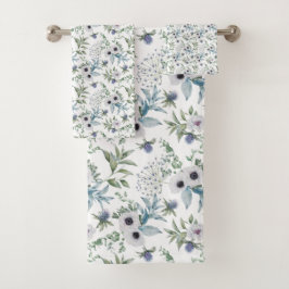 Elegant Green Blue Botanical Watercolor  バスタオルセット