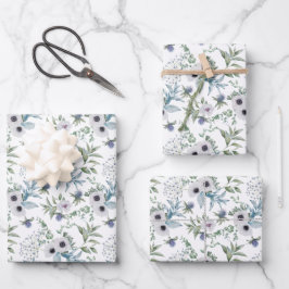 Elegant Green Blue Botanical Watercolor  ラッピングペーパーシート