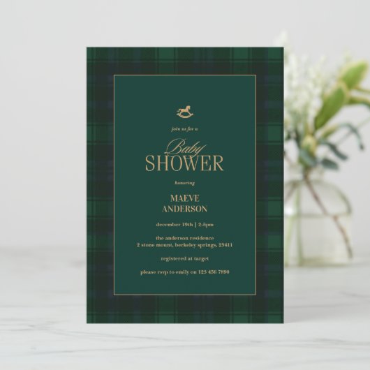Elegant Green blue tartan Plaid Invitation 招待状 (スタンド正面)