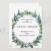 Elegant Green Botanical Engagement Invitation 案内状 (正面/裏面)