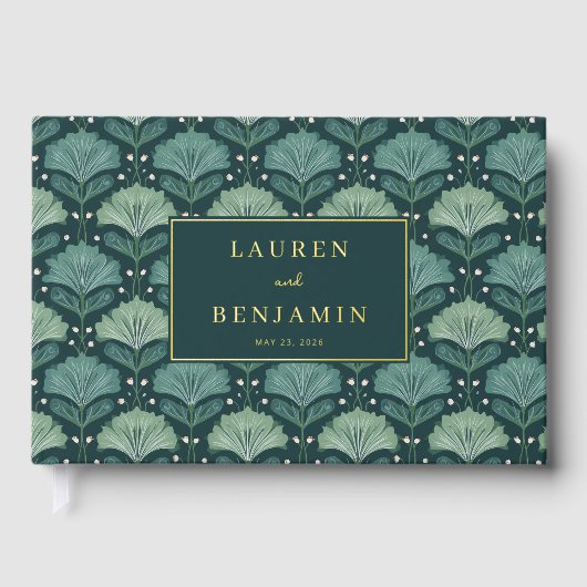 Elegant Green Botanical Leaf Motive ゲストブック (正面)