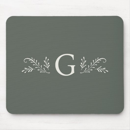 Elegant Green Botanical Monogram マウスパッド (正面)