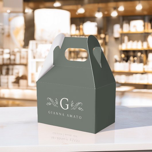 Elegant Green Botanical Monogram & Business Name フェイバーボックス