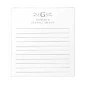 Elegant Green Botanical Monogram Lined ノートパッド (正面)