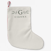 Elegant Green Botanical Monogram & Name スモールクリスマスストッキング (正面)