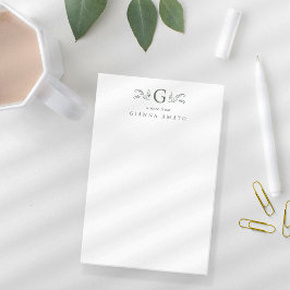 Elegant Green Botanical Monogram & Name ポストイット