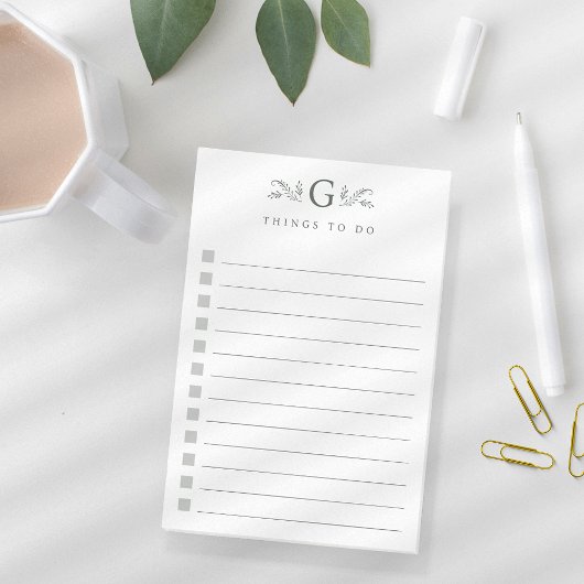 Elegant Green Botanical Monogram To Do List ポストイット