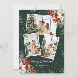 Elegant Green Botanical Photo Christmas Card シーズンカード