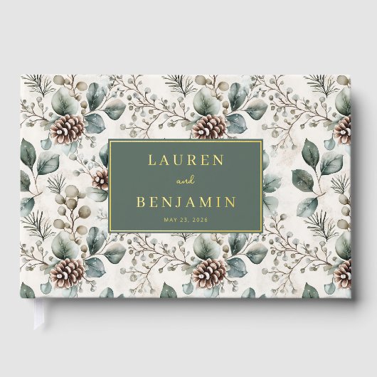 Elegant Green Botanical Watercolor ゲストブック (正面)