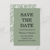 Elegant Green Botanical Wedding セーブザデート (正面/裏面)