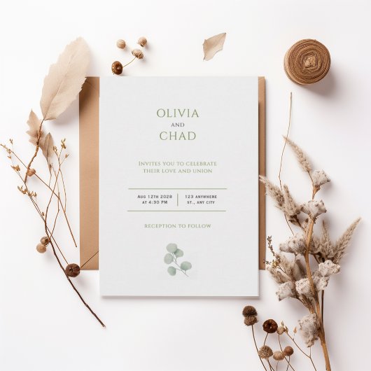 Elegant Green Botanical Wedding Invitation 招待状