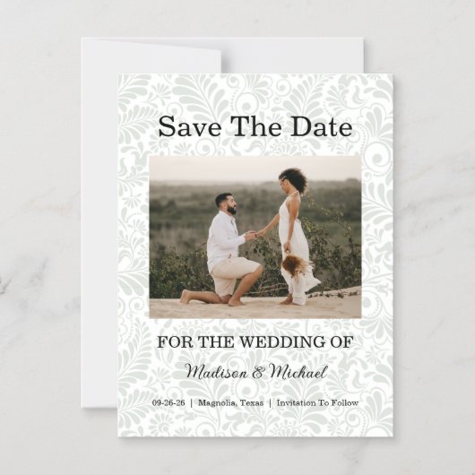 Elegant Green Botanical Wedding Save The Date マグネット招待状 (正面)