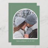 Elegant Green Botanical Wreath Wedding セーブザデート (正面/裏面)