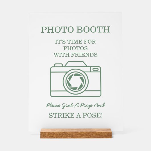 Elegant Green Botanical Wreath Wedding Photo Booth アクリルサイン (正面)