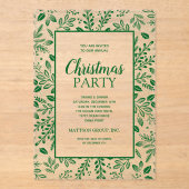 Elegant Green Botanicals Christmas Party アクリル招待状 (正面)