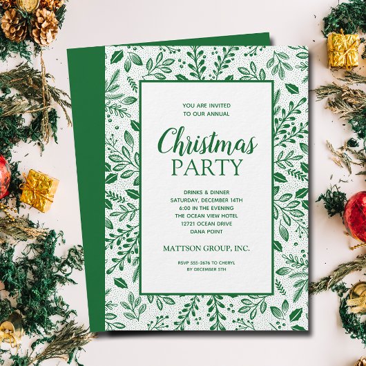 Elegant Green Botanicals Christmas Party 招待状