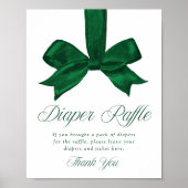 Elegant Green Bow Baby Shower Diaper Raffle Sign ポスター (正面)