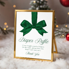Elegant Green Bow Baby Shower Diaper Raffle Sign ポスター