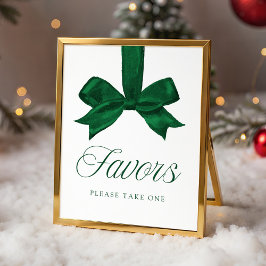Elegant Green Bow Baby Shower Favors Sign ポスター