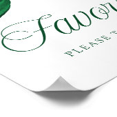 Elegant Green Bow Baby Shower Favors Sign ポスター (角)