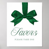 Elegant Green Bow Baby Shower Favors Sign ポスター (正面)
