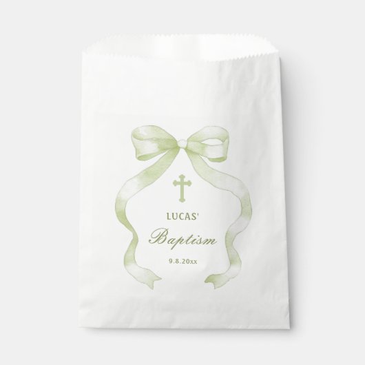 Elegant Green Bow Baptism フェイバーバッグ (正面)