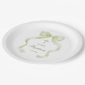 Elegant Green Bow Baptism ペーパープレート (アングル)