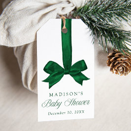 Elegant Green Bow Christmas Baby Shower ギフトタグ
