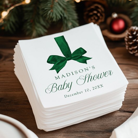 Elegant Green Bow Christmas Baby Shower スタンダードカクテルナプキン