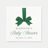 Elegant Green Bow Christmas Baby Shower スタンダードカクテルナプキン (正面)