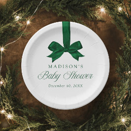 Elegant Green Bow Christmas Baby Shower ペーパープレート