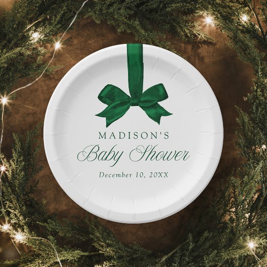 Elegant Green Bow Christmas Baby Shower ペーパープレート