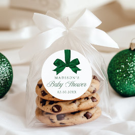 Elegant Green Bow Christmas Baby Shower ラウンドシール