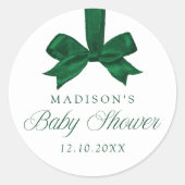 Elegant Green Bow Christmas Baby Shower ラウンドシール (正面)