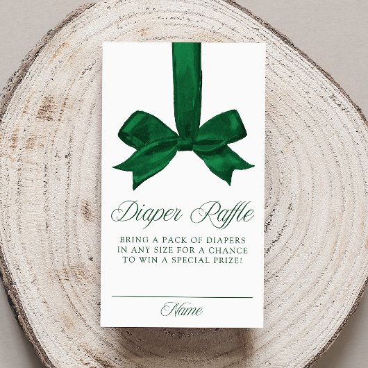 Elegant Green Bow Christmas Diaper Raffle エンクロージャーカード