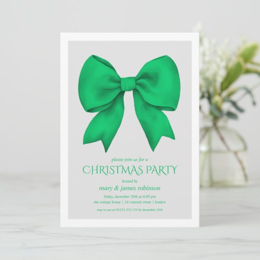 Elegant Green Bow Christmas Holiday Party  招待状 (スタンド正面)