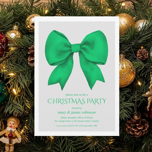 Elegant Green Bow Christmas Holiday Party  招待状