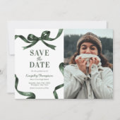 Elegant Green Bow Graduation Save the Date セーブザデート (正面)