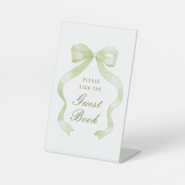 Elegant Green Bow Guest Book Pedestal Sign 台座サイン