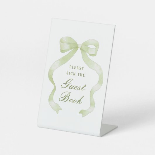 Elegant Green Bow Guest Book Pedestal Sign 台座サイン (正面)