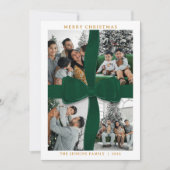 Elegant Green Bow Photo Merry Christmas Card 招待状 (正面)