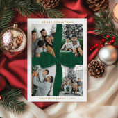 Elegant Green Bow Photo Merry Christmas Card 招待状