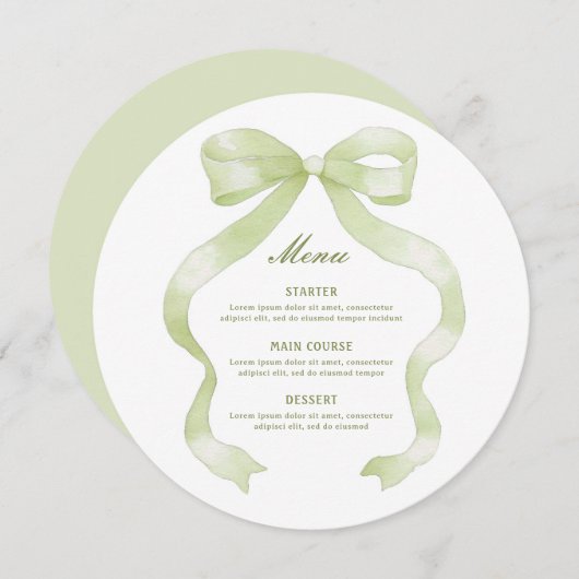 Elegant Green Bow Round メニュー (正面/裏面)
