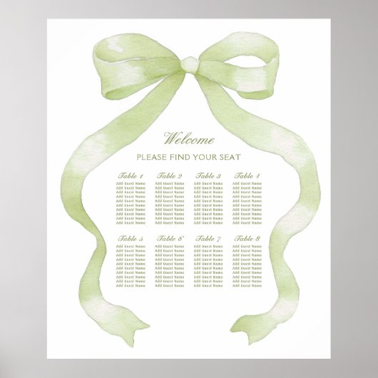 Elegant Green Bow Seating Chart ポスター (正面)