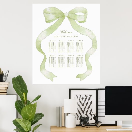Elegant Green Bow Seating Chart ポスター (ホームオフィス)