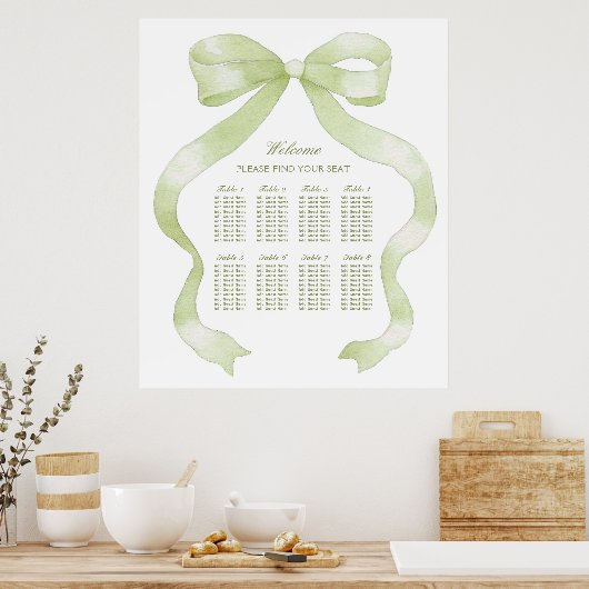 Elegant Green Bow Seating Chart ポスター (キッチン)