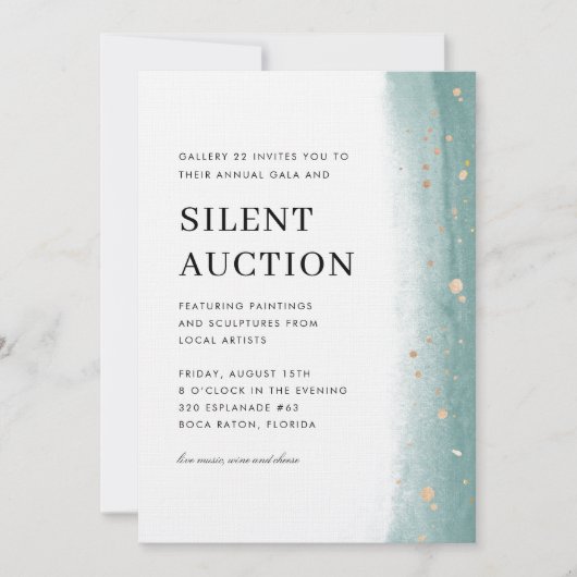 Elegant Green Brush Stroke Gala & Silent Auction  招待状 (正面)