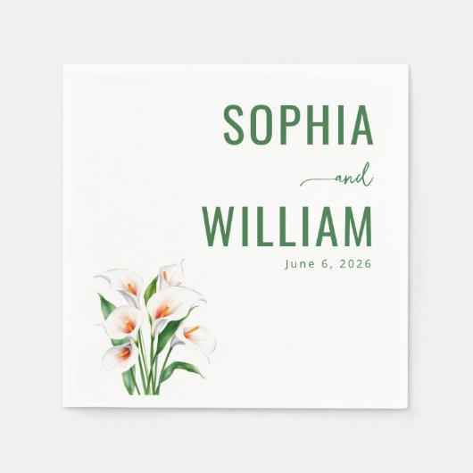 Elegant Green Calla Lilies スタンダードカクテルナプキン (正面)