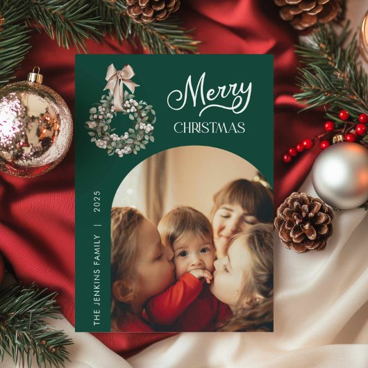 Elegant Green Christmas Arch Photo Card シーズンカード